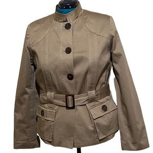 George Safari Jacket Color Stone Khaki with Belt Waist Length Size 12